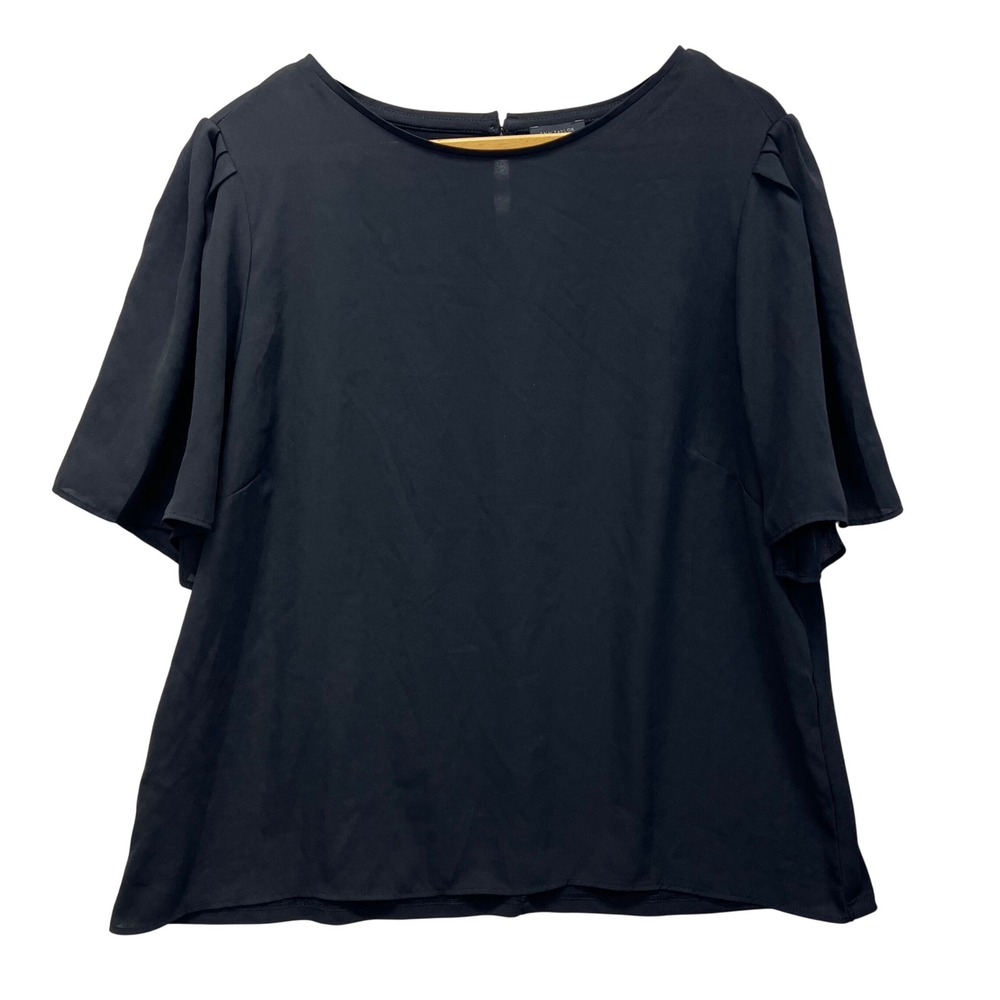 Ann Taylor Factory Flutter Sleeve Blouse Womens Large Black Capsule Career Top